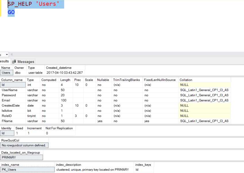 How to determine Table Details